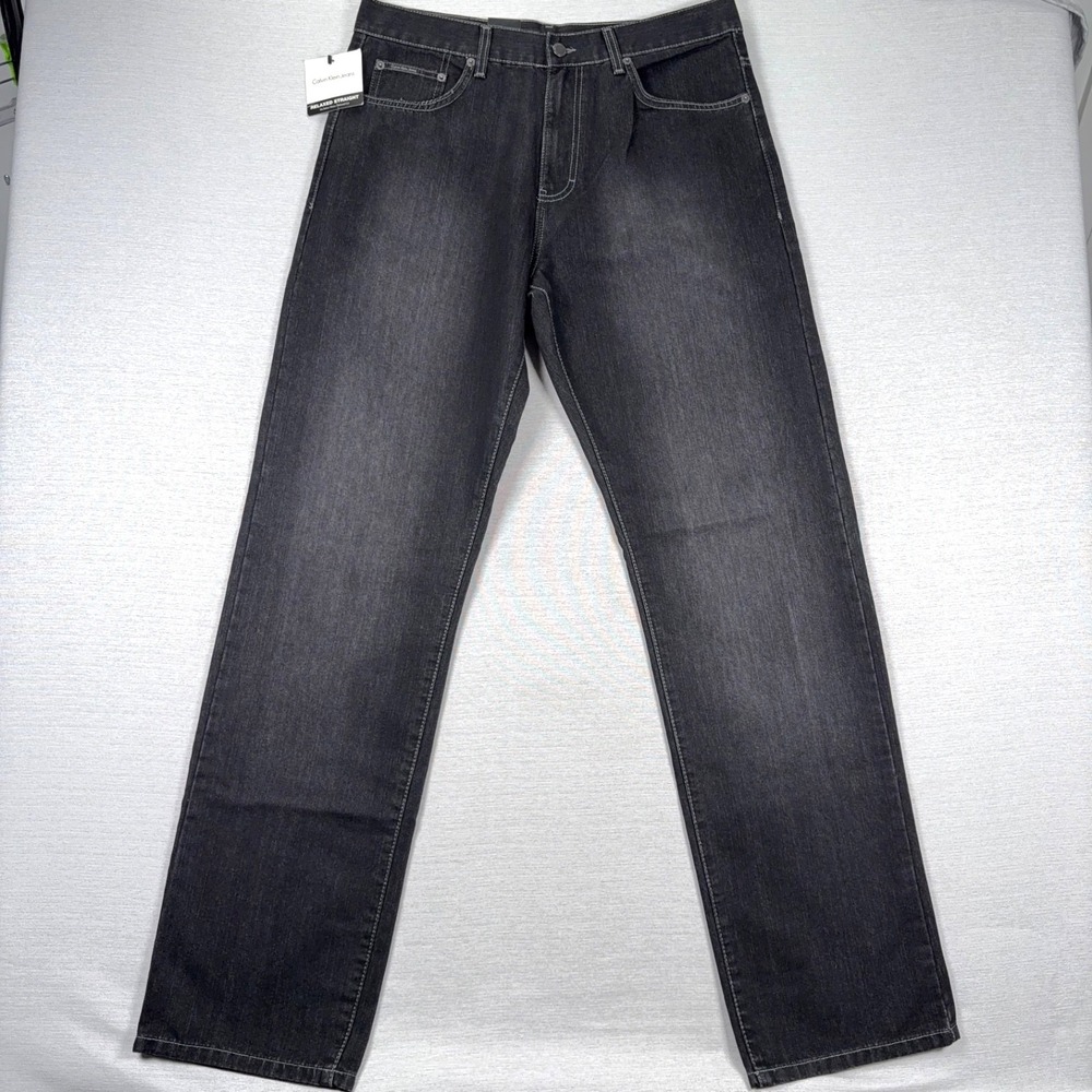 Calvin Klein Relaxed Straight Jeans Mens 34x34 Black Cotton Polyester NEW